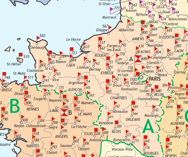 La carte de l’administration militaire allemande en Normandie met en évidence son maillage sur le territoire.